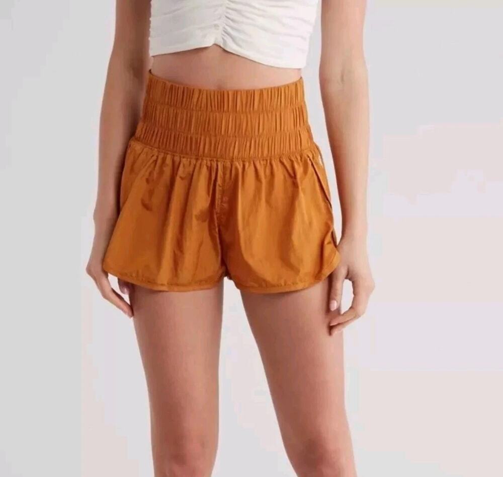 Free People Movement The Way Home Shorts Womens S Orange High Rise Smocked Lined